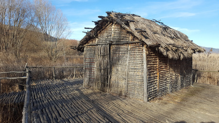 The prehistoric lakeside settlement of Dispilio, near Orestiada lake ( Kastoria, Greece)の写真素材