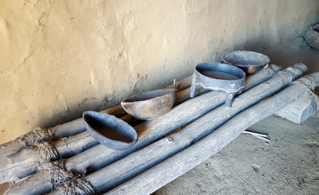 KASTORIA, GREECE- January 19, 2018. Ancient vessel in the prehistoric settlement of Dispilio. These objects were created about 5000 years agoのeditorial素材