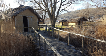 The prehistoric lakeside settlement of Dispilio, near Orestiada lake ( Kastoria, Greece)の写真素材