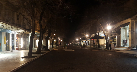 CORFU, GREECE - JANUARY 20, 2018: The night scene in historic center of Kerkyra, Corfu island, Greeceのeditorial素材