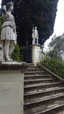 CORFU, GREECE- January 21, 2018: Sculptures of the park of Achilleion palace of Empress of Austria Elisabeth of Bavaria in Corfu island, Greeceのeditorial素材