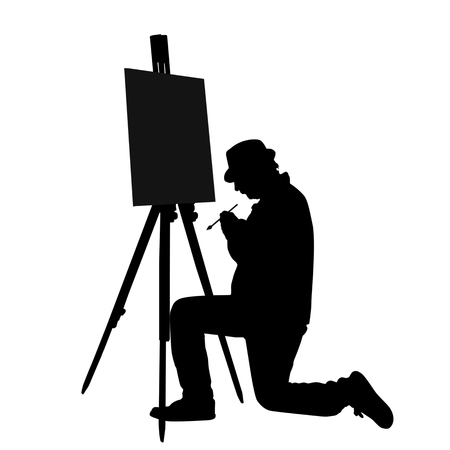 Artist at work silhouette on a white background, vector illustrationのイラスト素材