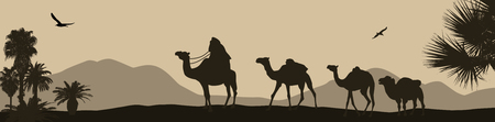 Camel caravan going through the desert, vector illustrationのイラスト素材