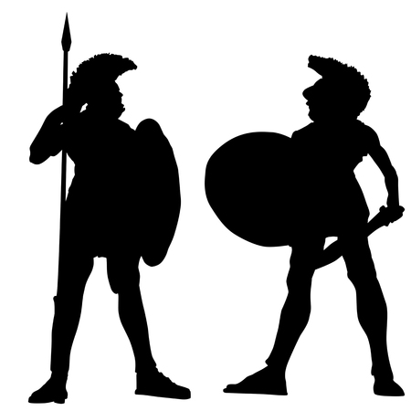 Spartan warrior silhouettes on white background, vector illustrationのイラスト素材