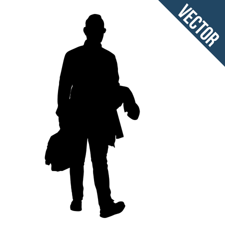 Silhouette of the walking man with a bag on white background, vector illustrationのイラスト素材