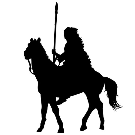 Native american indian silhouette riding a horse on white background, vector illustrationのイラスト素材