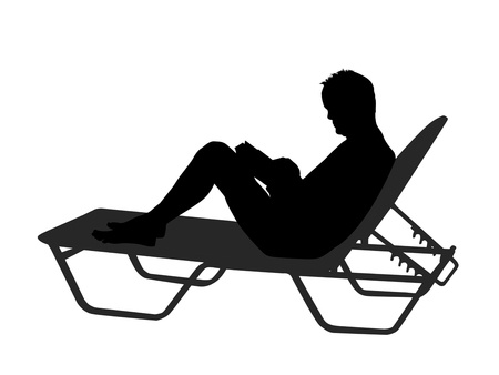 Vector silhouette of a man read book on chaise longue on white backgroundのイラスト素材