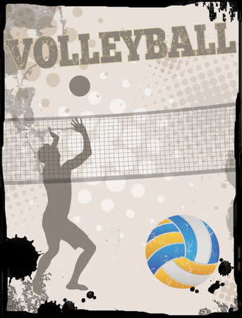 Volleyball grungy poster background, vector illustrationのイラスト素材