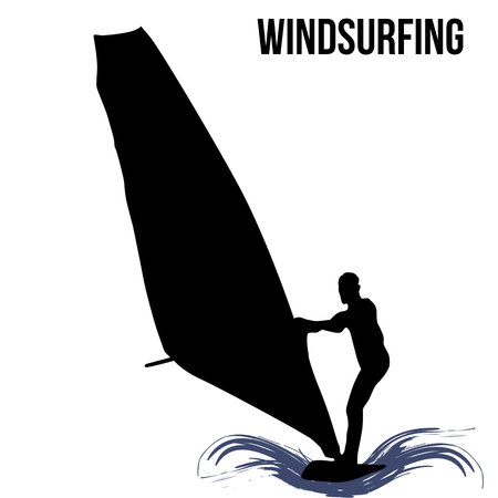 Windsurfer silhouette on white background, vector illustrationのイラスト素材
