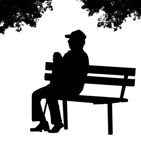 Old man silhouette sitting on a park bench on white background, vector illustrationのイラスト素材