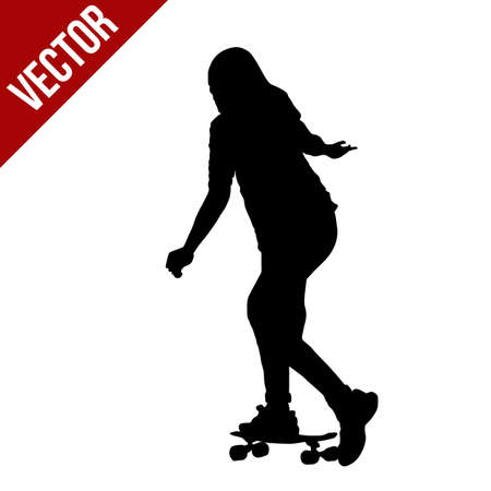 Girl silhouette riding a skateboard on white background, vector illustrationのイラスト素材