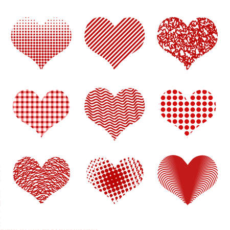 Valentine day hearts set on white background, vector illustration. Hearts shape collectionのイラスト素材