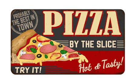 Pizza vintage rusty metal sign on a white background, vector illustrationのイラスト素材