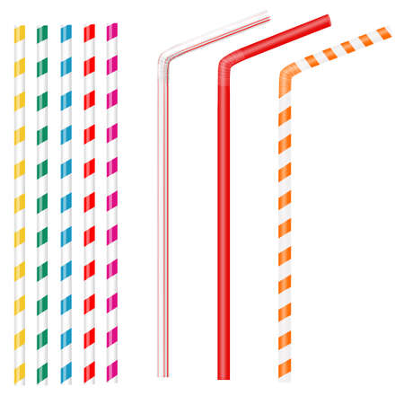 Colorful drinking straws isolated on a white background, vector illustrationのイラスト素材