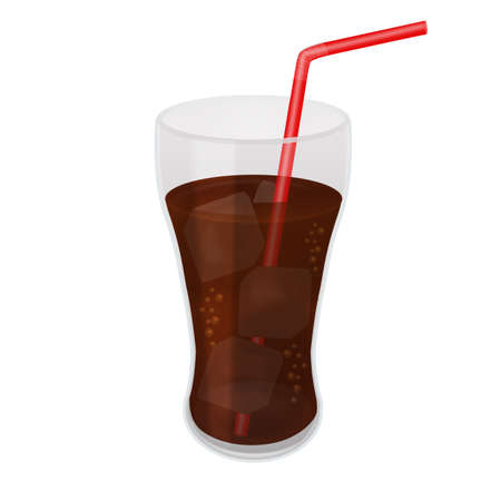 Cola glass with ice cubes isolated on white background, vector illustrationのイラスト素材