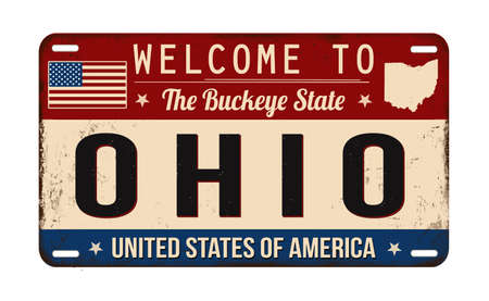 Welcome to Ohio vintage rusty license plate on a white background, vector illustrationのイラスト素材