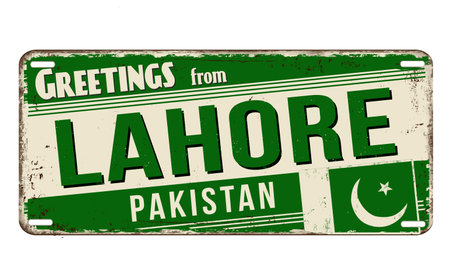 Greetings from Lahore vintage rusty metal sign on a white background, vector illustrationのイラスト素材