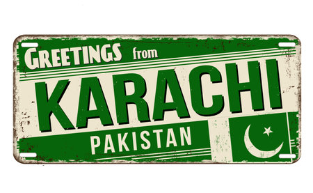 Greetings from Karachi vintage rusty metal sign on a white background, vector illustrationのイラスト素材