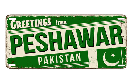 Greetings from Peshawar vintage rusty metal sign on a white background, vector illustrationのイラスト素材