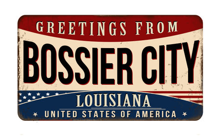 Greetings from Bossier City vintage rusty metal sign on a white background, vector illustrationのイラスト素材