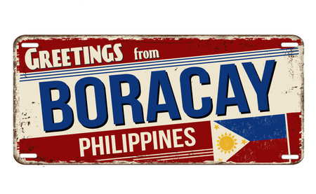 Greetings from Boracay vintage rusty metal sign on a white background, vector illustrationのイラスト素材