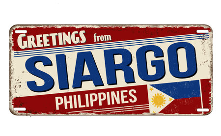 Greetings from Siargo vintage rusty metal sign on a white background, vector illustrationのイラスト素材