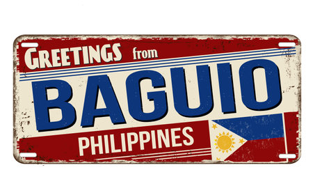 Greetings from Baguio vintage rusty metal sign on a white background, vector illustrationのイラスト素材