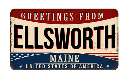 Greetings from Ellsworth vintage rusty metal sign on a white background, vector illustrationのイラスト素材