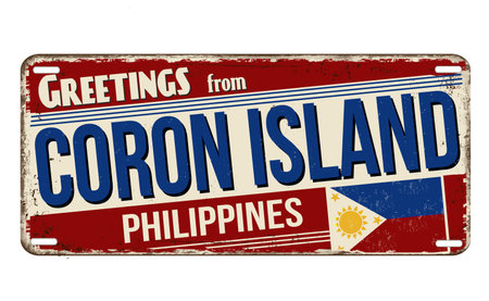 Greetings from Coron Island vintage rusty metal sign on a white background, vector illustrationのイラスト素材
