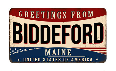 Greetings from Biddeford vintage rusty metal sign on a white background, vector illustrationのイラスト素材