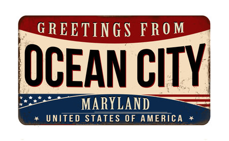 Greetings from Ocean City vintage rusty metal sign on a white background, vector illustrationのイラスト素材