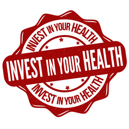 Invest in your health grunge rubber stamp on white background, vector illustrationのイラスト素材