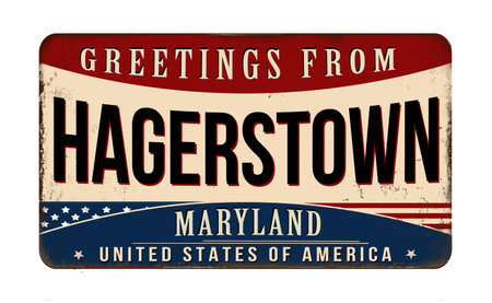 Greetings from Hagerstown vintage rusty metal sign on a white background, vector illustrationのイラスト素材