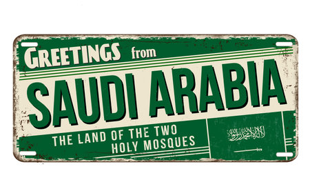 Greetings from Saudi Arabia vintage rusty metal sign on a white background, vector illustrationのイラスト素材
