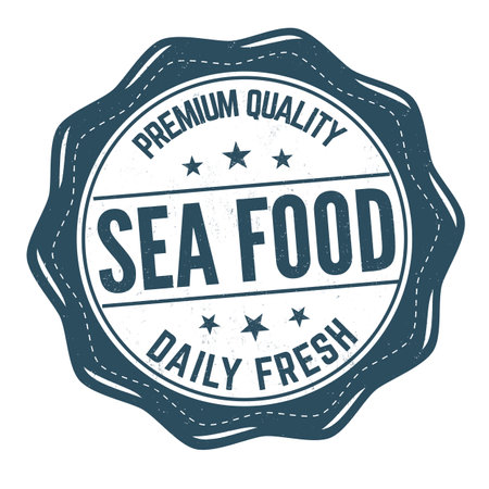 Sea food grunge rubber stamp on white background, vector illustrationのイラスト素材