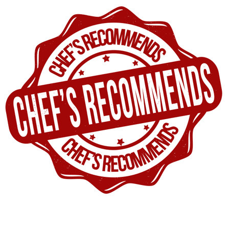 Chef's recommends grunge rubber stamp on white background, vector illustrationのイラスト素材