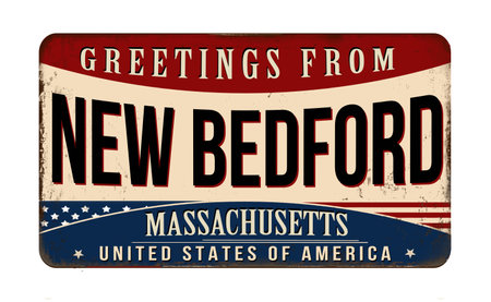 Greetings from New Bedford vintage rusty metal sign on a white background, vector illustrationのイラスト素材