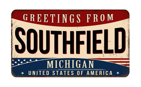 Greetings from Southfield  vintage rusty metal sign on a white background, vector illustrationのイラスト素材