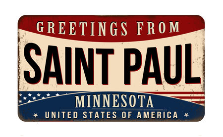 Greetings from Saint Paul vintage rusty metal sign on a white backgroundのイラスト素材