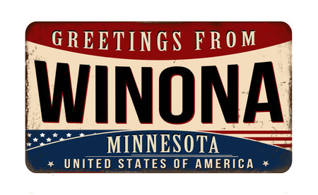 Greetings from Winona vintage rusty metal sign on a white background, vector illustrationのイラスト素材