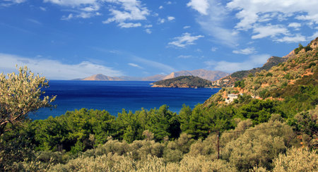 Amazing landscape  panoramic view  on Samos island, Greeceの写真素材
