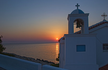 Beautiful sunrise on Samos island, Greeceの写真素材