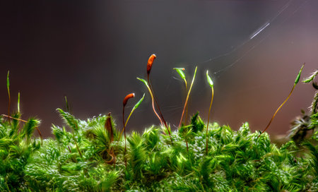 Macro of mossy forest floor - pohlia or bryum moss in nature for wallpaperの写真素材