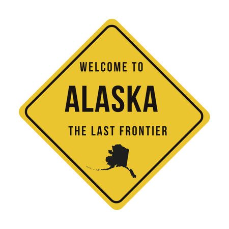 Welcome to Alaska yellow sign board on a white background, vector illustrationのイラスト素材