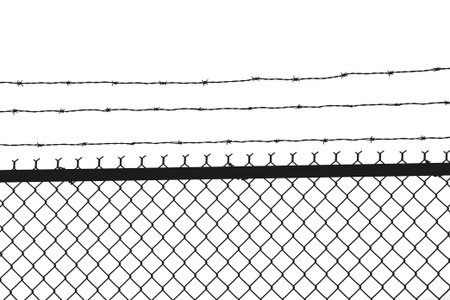 Metal fence with barbed wire on white background, vector illustrationのイラスト素材