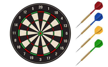 Dartboard and darts on white background, vector illustrationのイラスト素材