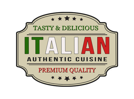 Italian Cuisine label or sticker on white background, vector illustrationのイラスト素材