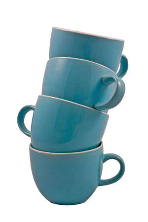 A stack of four blue coffee cupsの写真素材