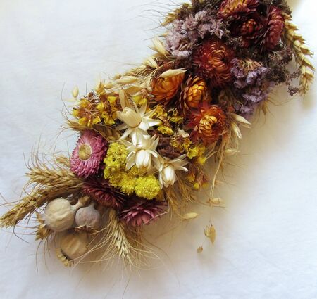 dried flowers, spikelets, poppy tied in a bouquet for the Savior of the Honey Feast Dayの写真素材