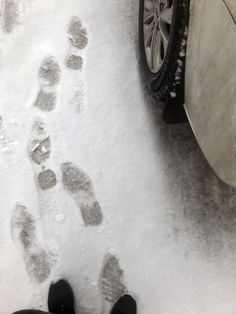 footprints on snowの写真素材